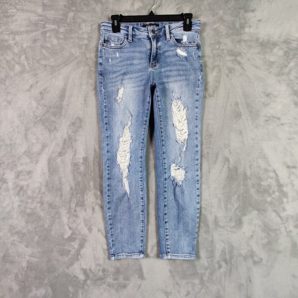 Judy Blue Jeans Women 26 3 Blue Relaxed Tapered Low Rise Denim Stretch Ripped